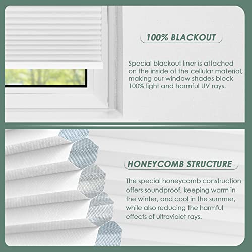 Cordless Top Down Bottom Up Cellular Shades,Blackout Honeycomb Blinds Fabric Window Shades White(100% Blackout),36"X72" #TOP1