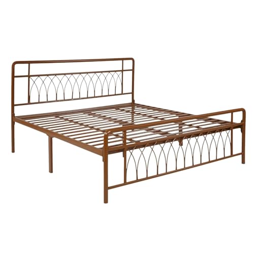 Image of Jexx Metal King Size Bed Without Storage | Wrought Iron Double Bed with Headboard & Footboard | Sturdy Powder Coated Platform Bed King Size Cot for Bedroom Living Room Brown (75x72)