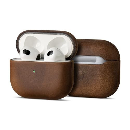Maogoam Echt Leder Hülle für AirPods 3, Vintage Crazy Horse Lederhülle Schutzhülle, Robuste Hartschale & Patina Oberfläche, Dunkelbraun