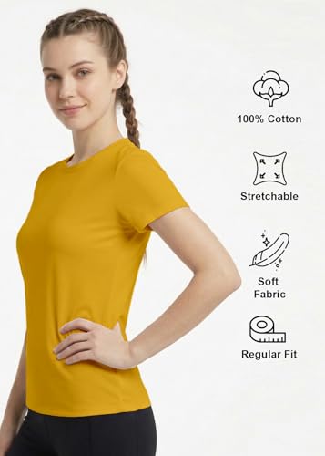 Image of INDISSH Yoga Tshirt for Women Cotton | Graphic Printed Yoga Round Neck Short Sleeves T-Shirt for Woman - WRN-YOGAB-PAR