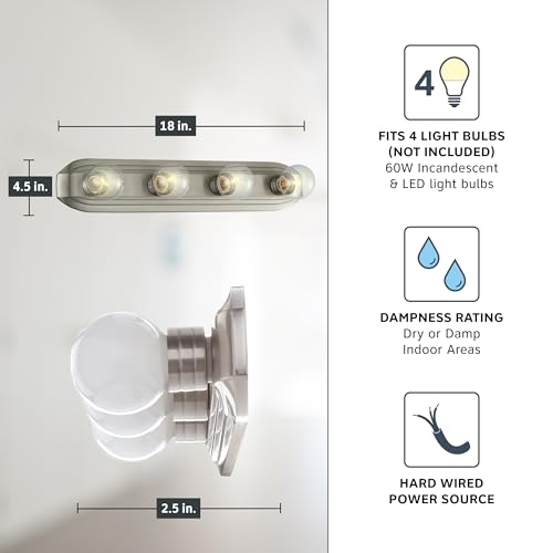 Image of Designers Fountain 3-Lights Melrose Vanity Light Fixture, 18 Inch Wall Mount Sconce for Bathroom, Bedroom or Mirror, Brushed Nickel, 6613-BN
