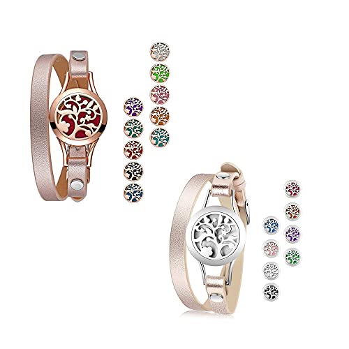 JewelryWe Schmuck 2pcs Ätherisches Öl offenes Lederarmband...