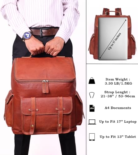 Brown Leather Backpack for Men – 17-inch Genuine Leather Laptop Bag, Vintage Travel Rucksack with Padded Straps, Large Capacity Carry-On for Office, College, Hiking & Airplane Travel4