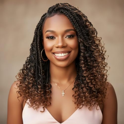 Fulcrum Goddess Box Braids Crochet Hair 12 Inch,9 Packs Boho Box Braid Crochet Hair for Women,Pre-looped Bohemian 3X Crochet Braiding Hair with Curly Ends(12Inch, 1B/4/30#)