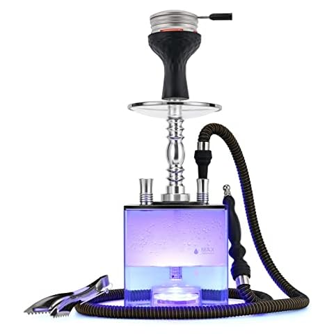 Kitosun Upgrade Cube Hookah Set - Complete Acrylic Hookah with Everything Include Aluminum HMD Silicone Phunnel Bowl Charcoal Tongs Remote LED Light One Silk Hose for Better Shisha Narguile Smoking Cover
