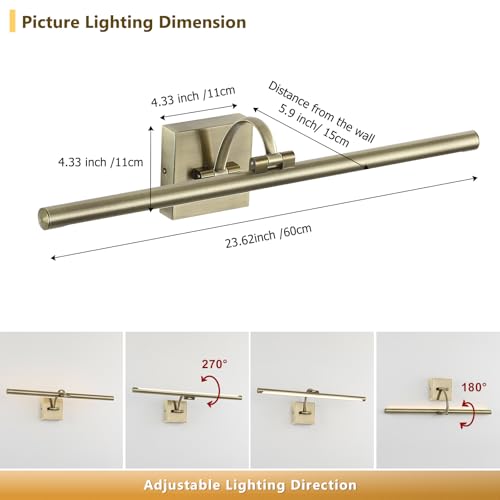Image of DESOOP LED Picture Lights for Wall Hardwired Antique Bronze Picture Frame Light Dimmable Painting Lights for Portrait Artwork 23.62 inch 14W 2700K