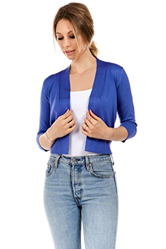 Image of Cielo Women's Soft Solid Open Front 3 /4 Sleeve Sweater Cardigan