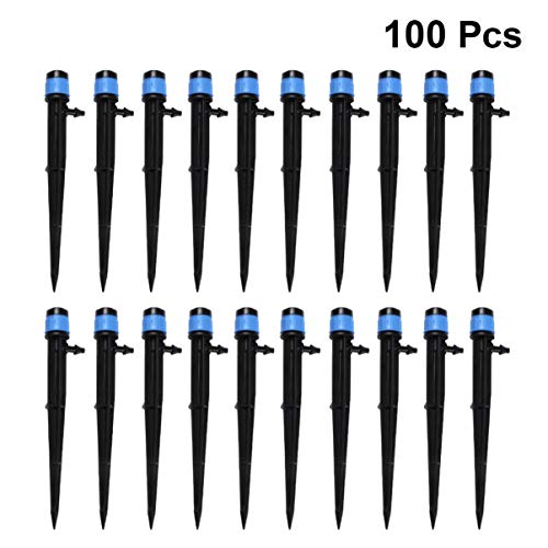 Yardwe 360 Degree Water Flow Irrigation Drippers Adjustable Micro Flow Drip Stakes Emitter Dripping Barbed Connector for Vegetable Garden/Flower Bed/Herbs Garden (Pack of 100, 13cm)