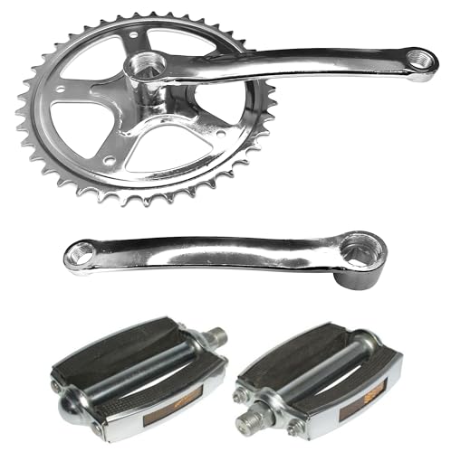 cyclingcolors pédalier vélo 40 Dents + manivelle 165mm + pédales M14 Acier chromé axe carré Fixie singlespeed BMX électrique