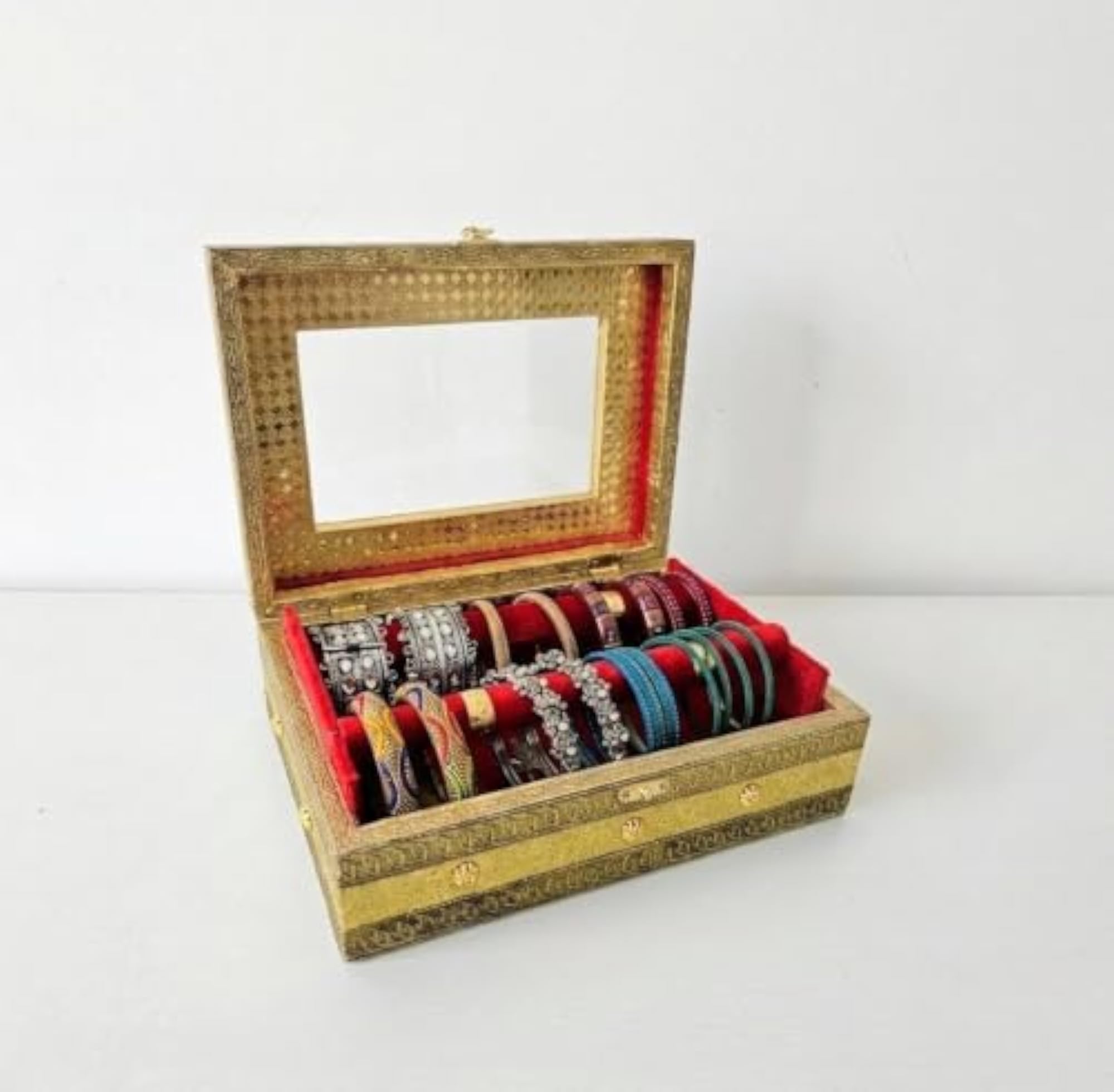 Traditional Gold Bangle Storage Box with Clear Glass Lid