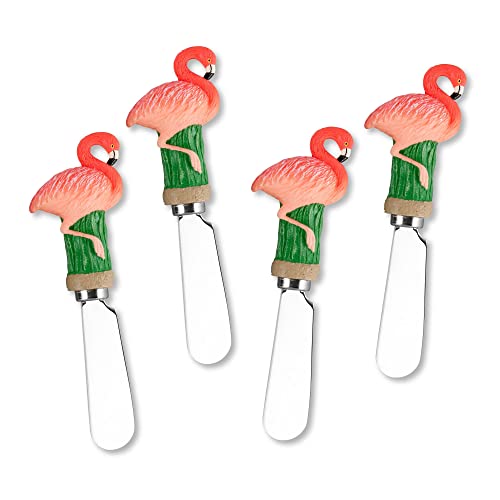 Supreme Housewares Flamingo Cheese Spreaders, Hand-Painted Resin Handles with Stainless Steel Blades for Spreading Cream Cheese, Butter, Jam, or sandwich, Set of 4