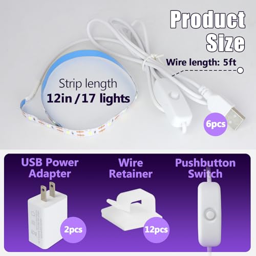 Image of 6 Pieces Sewing Machine Light Strip with Pushbutton Dimmer, 12in Sewing Machine Lights Led Strip with 17LEDS, Daylight White Sewing Machine Light Fits All Sewing Machines