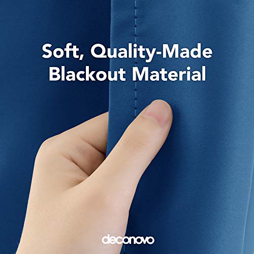Image of Deconovo Solid Blackout Thermal Insulated Wide Width Grommet Top Darkening Curtains for Room Divider, 100W X 95L, Dark Blue