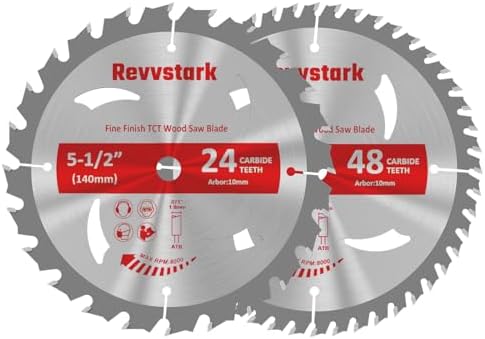 Revvstark 5-1/2" (10mm Arbor) Circular Saw Blades 24T&48T, Carbide Tipped Teeth, Heavy Duty TCT Saw Blades for Cutting Various Wood, Plastic and Composite Materials