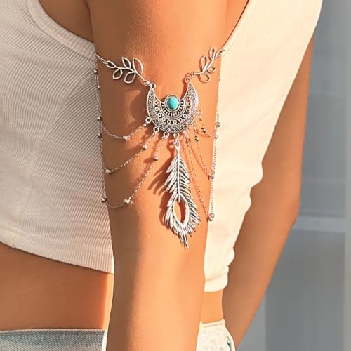 Arm Cuff for Women Boho Arm Cuff Layered Tassels Dream Catcher Leaf Bracelet Vintage Western Bangle Jewelry for Women2