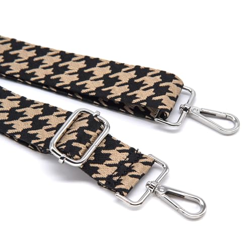 Image of S&loyoe Silver bucklePurse Straps Replacement Crossbody Bag Strap Adjustable Wide Guitar Straps for Handbags 1.5inch (Houndstooth black kakhi silver)