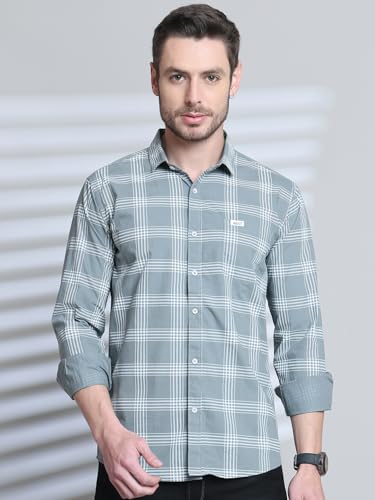 Image of Majestic Man Slim Fit Cotton Casual Check Shirt for Men