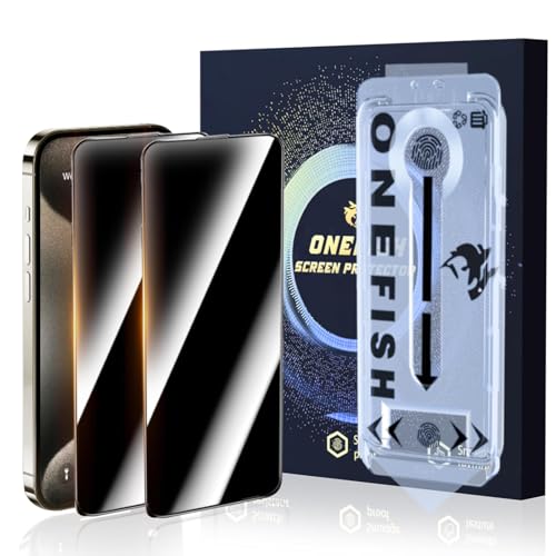Image of OneFish Privacy Screen Protector for iPhone 16 Pro Max, Full Edge Coverage 6.9 inch 16 Pro Max,Scratch Resistant, Bubble Free, Easy Installation, Auto Dust-Elimination, 2 Pack