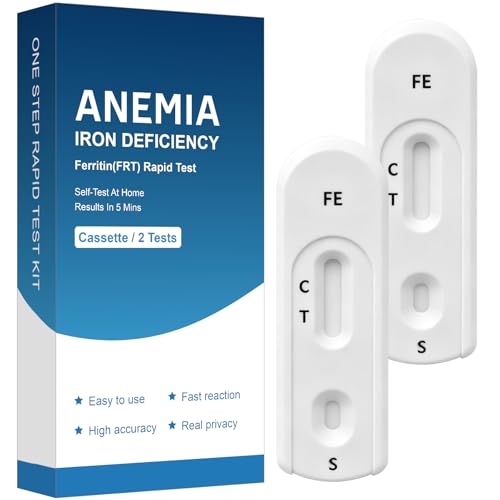 Ferritin Iron Test Kit for Home Use Iron Level Self-Test Clear 30 ng/mL Cutoff Easy-to-Read Results in Minutes Simple & Convenient 2 Pack