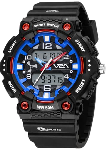 Image of V2A Nova Pro 43mm Analog Digital Sports Watch for Boys (8-14 Years) | Bolt Guard Sport Design | Alarm Stopwatch Backlight Day Date | TPU Strap | 50M Water Resistant| Gift for Boy