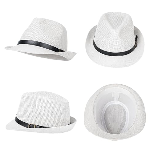 Image of Straw Trilby Fedora Hat for Men Women 1920s Panama Hat Short Brim Summer Beach Sun Hat with Band