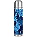 Bouteille thermos militaire en acier inoxydable - Tasse isotherme en cuir - Café chaud ou thé froid + couvercle - Idéal pour le bureau, le camping et l'extérieur - Motif camouflage bleu