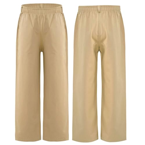 Loyan Boys' Pull-on School Uniform Twill Pant Straight Fit Regular Slacks Solid Color Stretch Chino Pants