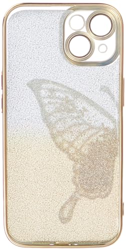 Image of SHINESTAR 3D Butterfly Case for iPhone 15 Cover, Cute Girly Glitter Bling Luxury Back Cover for Women Girls Protective Shockproof Slim Camera Protection for iPhone 15 - Gold