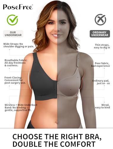 Image of PoseFree Post Surgery Bra Front Closure, Compression Bras for Women Post Op Support After Breast Augmentation, Reduction