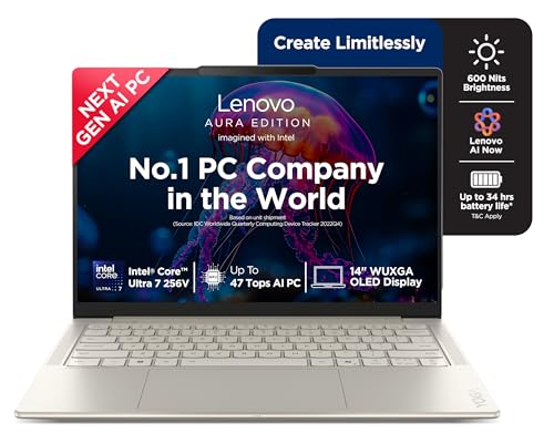 Image of Lenovo Yoga Slim 7 Aura Edition Intel Evo Core Ultra 7 256V (16GB RAM /512GB SSD /14 (35.5cm) /WUXGA OLED /Copilot+ PC /Windows 11 /MSO 365 Basic+Office 2024 /1Yr ADP /Seashell /1.19Kg), 83JX00EXIN AI Laptop