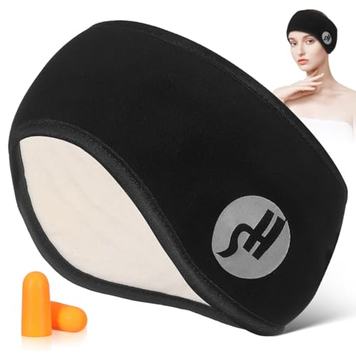 WOONEKY Schalldichte Ohrenschützer Schlafmaske, Augenmaske zum Schlafen mit verstellbarem Kopfteil, Ohrenschützer zum Schlafen, Ohrenwärmer für Seitenschläfer für Sport Training, Joggen, Yoga, Reisen