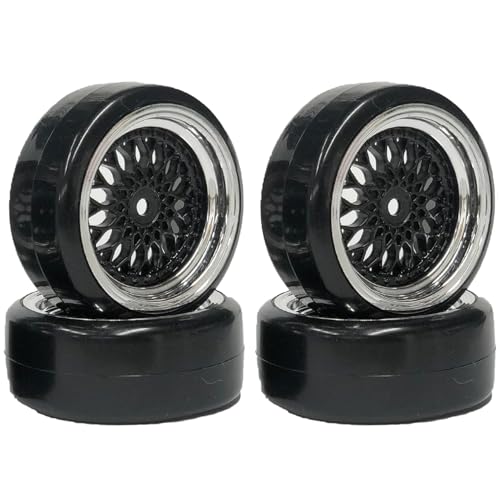 4PCS Drift Wheels Tires Set,WONFAST 63mm RC Hard Tyre with Plating Plastic Wheel Rims 12mm Hex for...