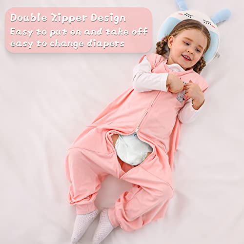 Image of WONDAY Toddler Sleep Sack with Feet, 0.5 Tog Sleeping Sacks for Walking with Legs 12-18 Months 2T 3T 4T 5T (Pink, 2-3T)