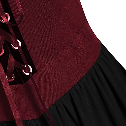 Fwflyaway Halloween Women's Vintage Cold Shoulder Dresses,Plus Size Medieval Gothic Skeleton Print Lace Bandage Sling Swing Midi Tunic Dress(Red,Xx-Large) #TOP4