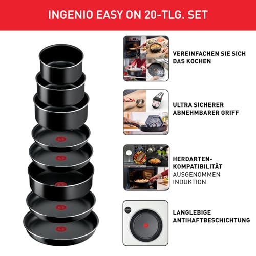 Tefal Ingenio Easy On 20-teiliges Topf und Pfannenset abnehmbarer Griff, stapelbar, platzsparend… – Ansicht 3