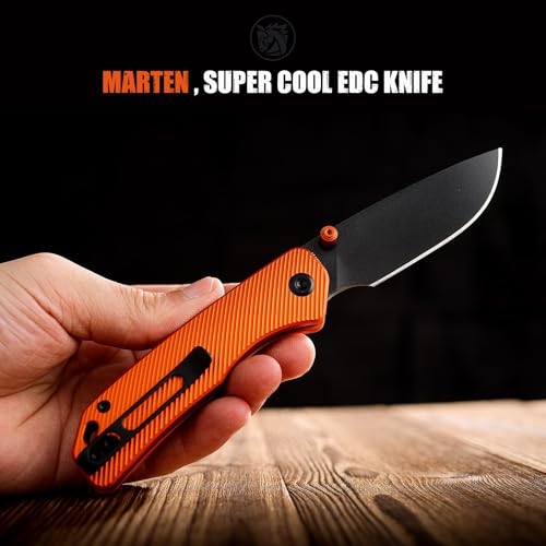 Image of Vosteed Marten EDC Pocket Knife, 2.98 inch 154CM Black Stonewash Blade, Top Liner Lock, Micro Milling + Particle Anodized Aluminum Handle with Belt Clip Folding Knives - A1606