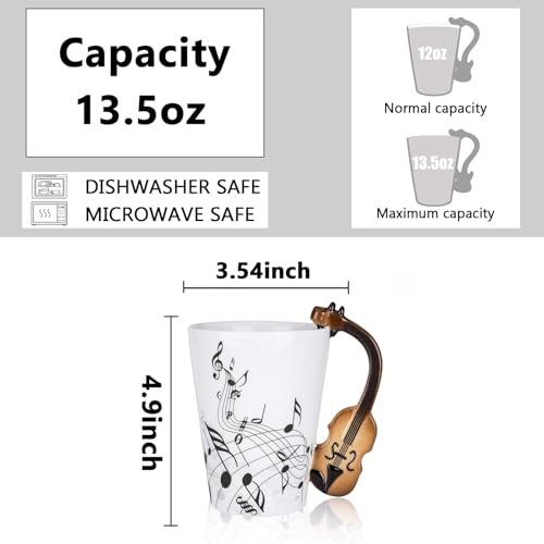Johiux 13.5 oz Musical Notes Design Guitar Violin Coffee Mugs,Drink Tea Milk Coffee Mug,Music Gifts for Friend,Men,Women,Music Teacher - Image 2