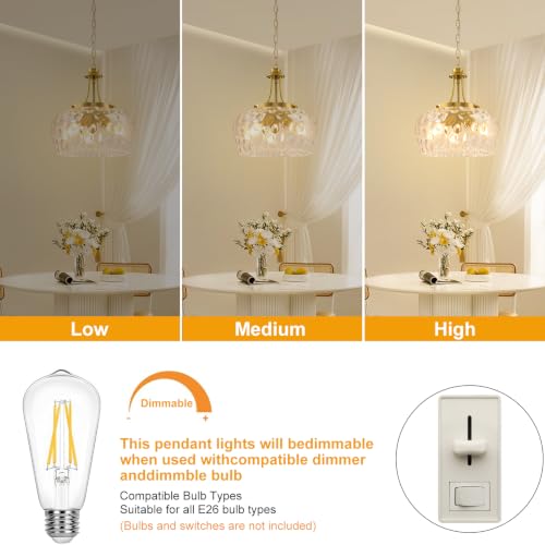 Image of Modern Pendant Lights Kitchen Island, 3-Light Gold Pendant Light Fixtures with 14.2 inch Clear Hammered Glass Shade, Industrial Hanging Pendant Lights Fixture for Kitchen Island, Dining Room, Entryway