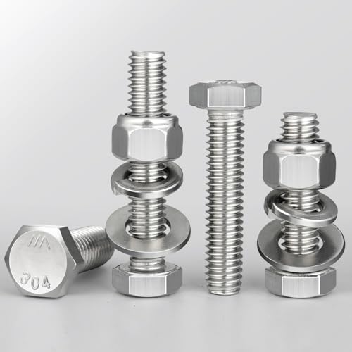 Image of (24 Sets) 1 /4-20 x 1 /2 inch Hex Head Screw Bolt,Lock Nuts,Flat & Lock Washers Kits,304 Stainless Steel 18-8,Fully Threaded