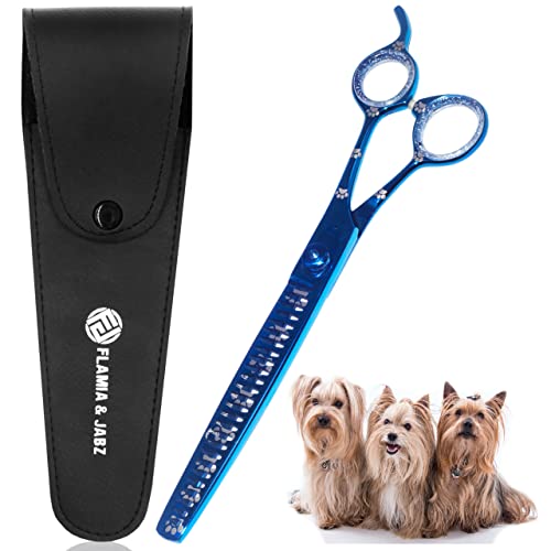Professional Dog Grooming Chunker Shears/Scissors with Paw Prints for Dogs, Cats & Pets (Right Handed, Blue, Stainless Steel 8 Inch)