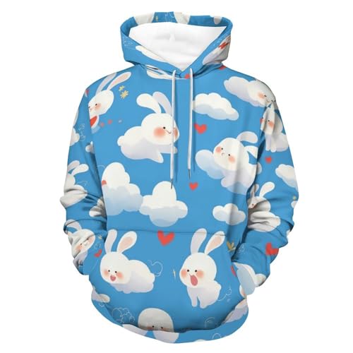 Hoodie lapin blanc idée cadeau anniversaire originale, sweat à capuche mixte motif mignon taille S