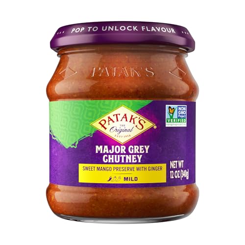 Patak’s Major Grey Chutney - Sweet & Mild Mango Chutney with Ginger & Aromatic Spices - Non-GMO, Vegan & Gluten-Free - Perfect for Chicken, Cheese Platters & Curry Sides - 12 oz (Pack of 1)