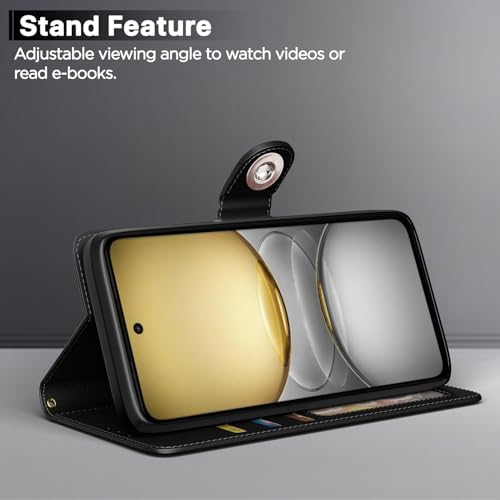 Image of Pikkme Flip Cover Leather Finish | Inside TPU with Card Pockets | Wallet Stand and Shock Proof | Complete Protection Button Flip Case for Realme C75(Black)