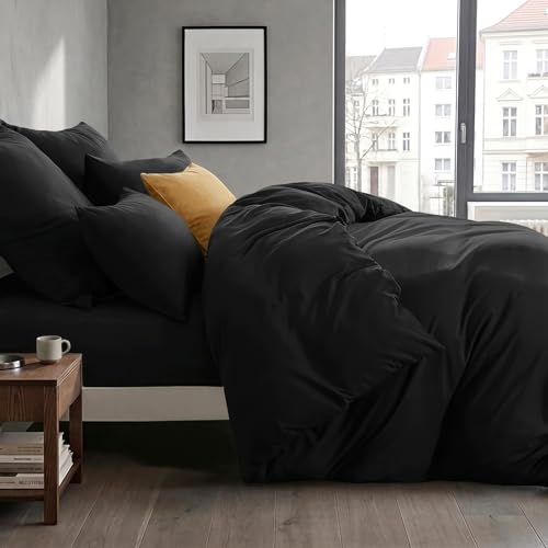 RUIKASI Bettwäsche 135x200 4teilig Schwarz - Polyester Mikrofaser Bettwäsche-Sets Oeko-TEX… – Ansicht 6