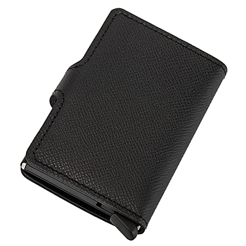 SECRID - Men Mini Wallet Genuine Original Leather RFID Safe Card Case for max 12 cards (Crisple Black)2