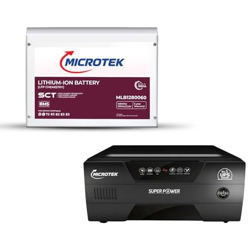 Image of Microtek Combo Super Power 900 Advanced Digital Inverter (800VA /12V) with Lithium-Ion Battery 12.8V /100Ah, 1280Wh LiFePO4 | SCT & BMS Technology Faster Recharge Longer Life Compact & Safe