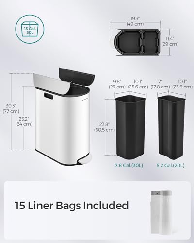 Songmics ULTB570W50 13-Gallon Dual Kitchen Trash Can, 5.3 And 8 Gallon Compartments thumb #6
