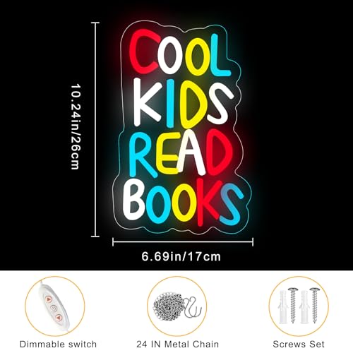 Image of Cool Kids Read Books Neon Sign Reading Books LED Neon Lights Library Neon Light Sign for Kids Room Library Classroom Read Corner Decoration Book Lovers Gift