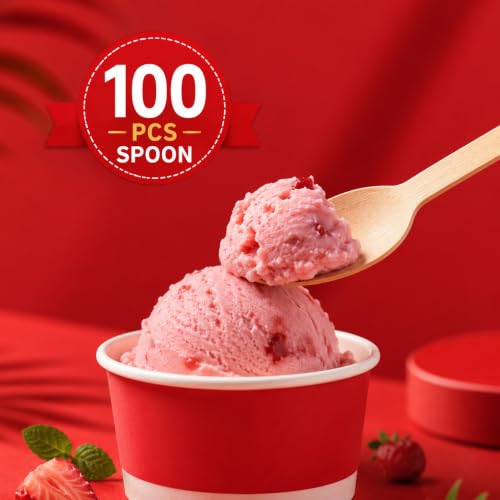 Image of 160 mm, 100 Pack Disposable Spoons | Wooden Dining Flatware | Ideal for Kids Birthday, Wedding & Party