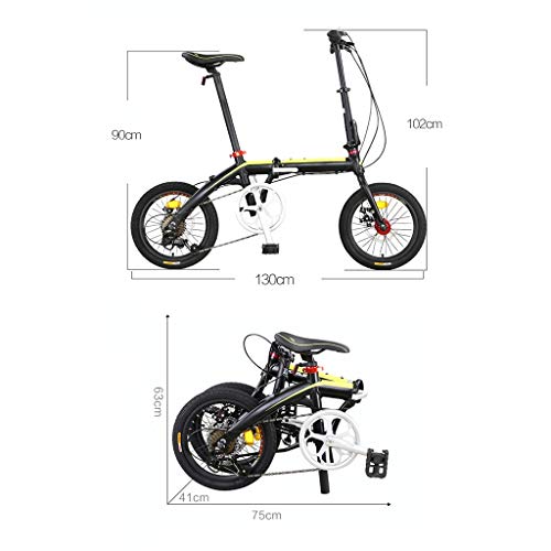 Volwassen vouwfiets, 7 versnellingen opvouwbare volwassen fiets, aluminium frame, 16 inch stads compacte fiets Urban… - Afbeelding 3